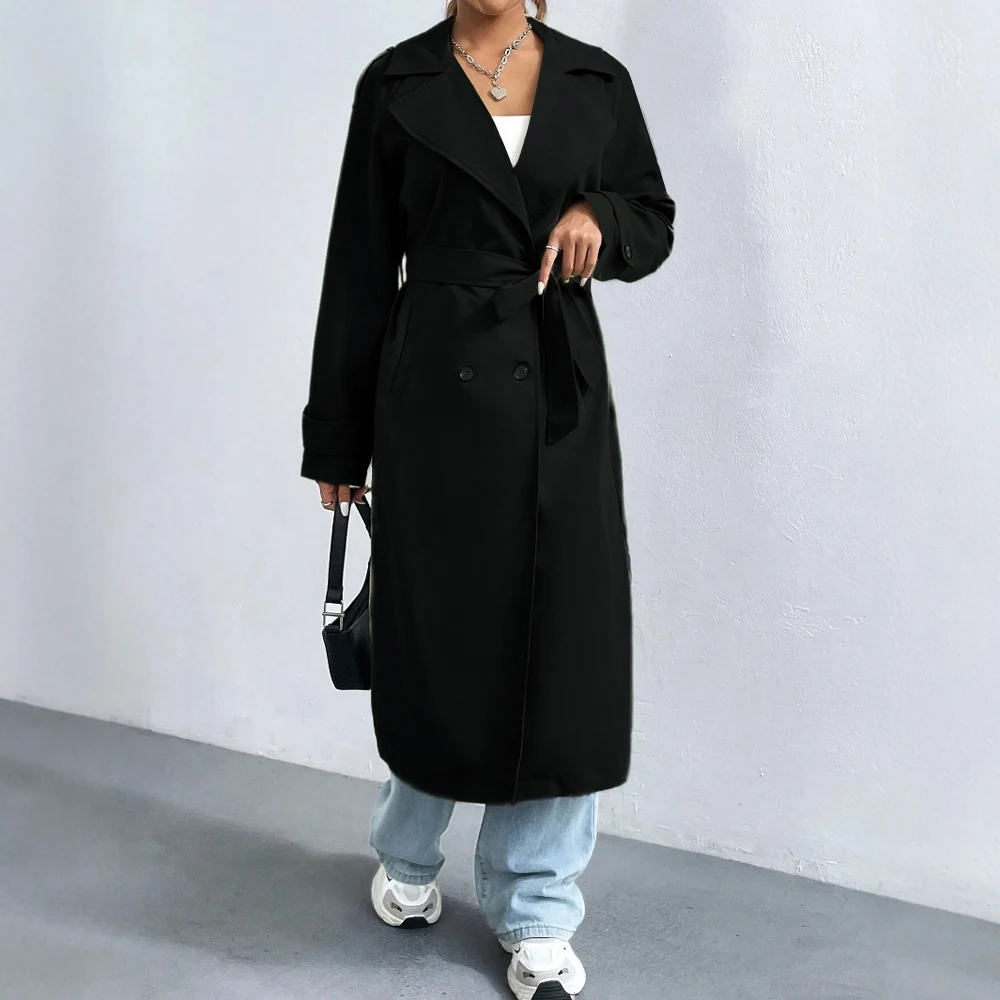 Femme Manteau Trench Long Luxe Élégant – Manteau Double Boutonnage