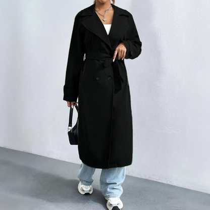 Femme Manteau Trench Long Luxe Élégant – Manteau Double Boutonnage