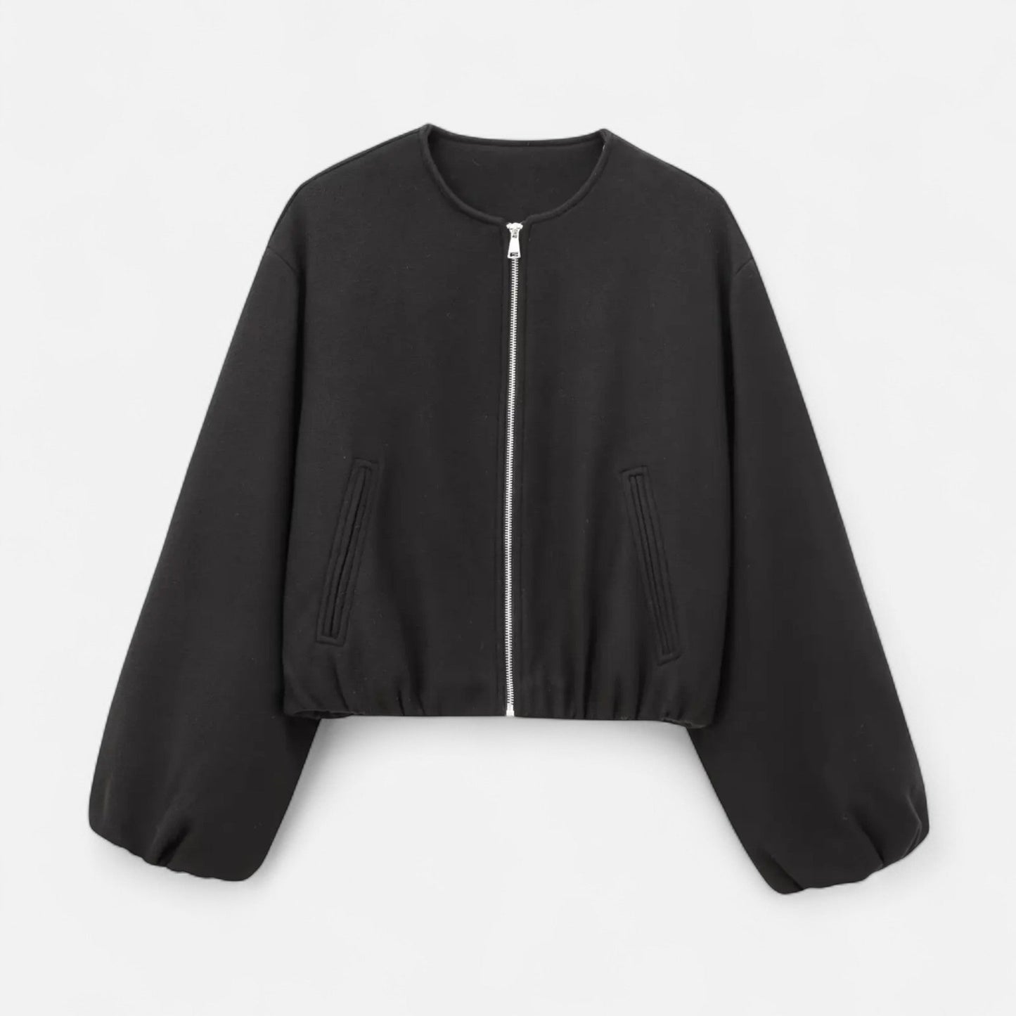 Blouson rétro zippé pour femme – Col rond, style urbain décontracté