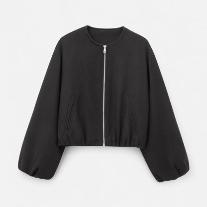 Blouson rétro zippé pour femme – Col rond, style urbain décontracté