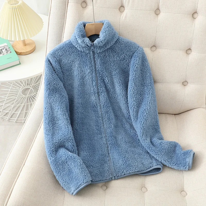Manteau Teddy Court pour Femme – Veste Zippée Douce à Col Haut