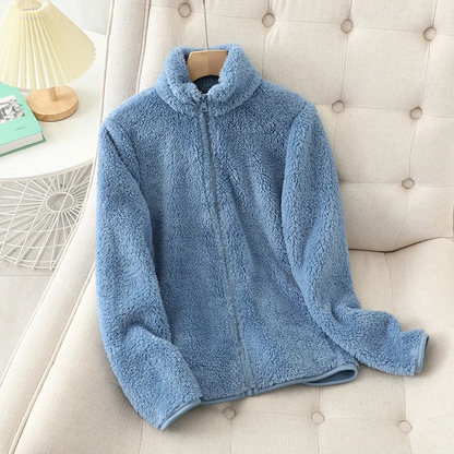 Manteau Teddy Court pour Femme – Veste Zippée Douce à Col Haut