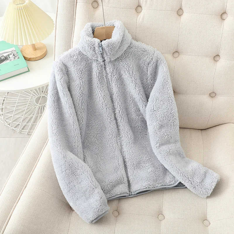 Manteau Teddy Court pour Femme – Veste Zippée Douce à Col Haut