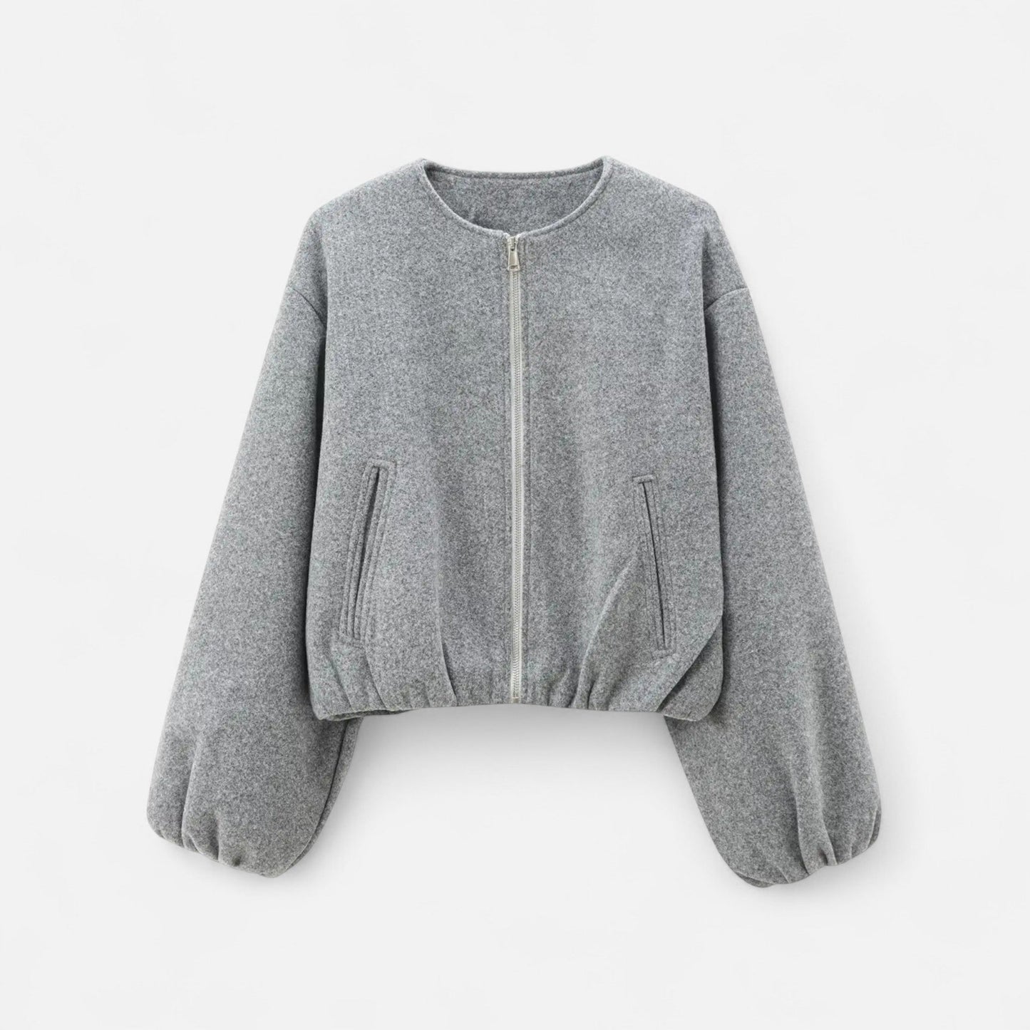 Blouson rétro zippé pour femme – Col rond, style urbain décontracté