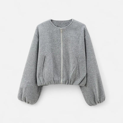 Blouson rétro zippé pour femme – Col rond, style urbain décontracté