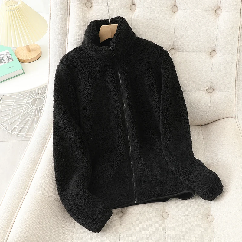 Manteau Teddy Court pour Femme – Veste Zippée Douce à Col Haut