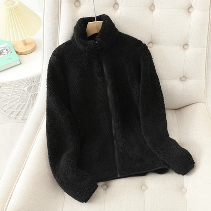 Manteau Teddy Court pour Femme – Veste Zippée Douce à Col Haut