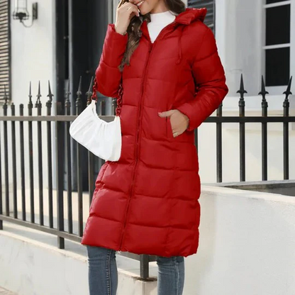 Veste Puffer Longue Zippée pour Femme – Manteau d’Hiver Chaud à Capuche