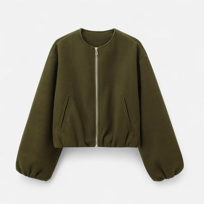 Blouson rétro zippé pour femme – Col rond, style urbain décontracté