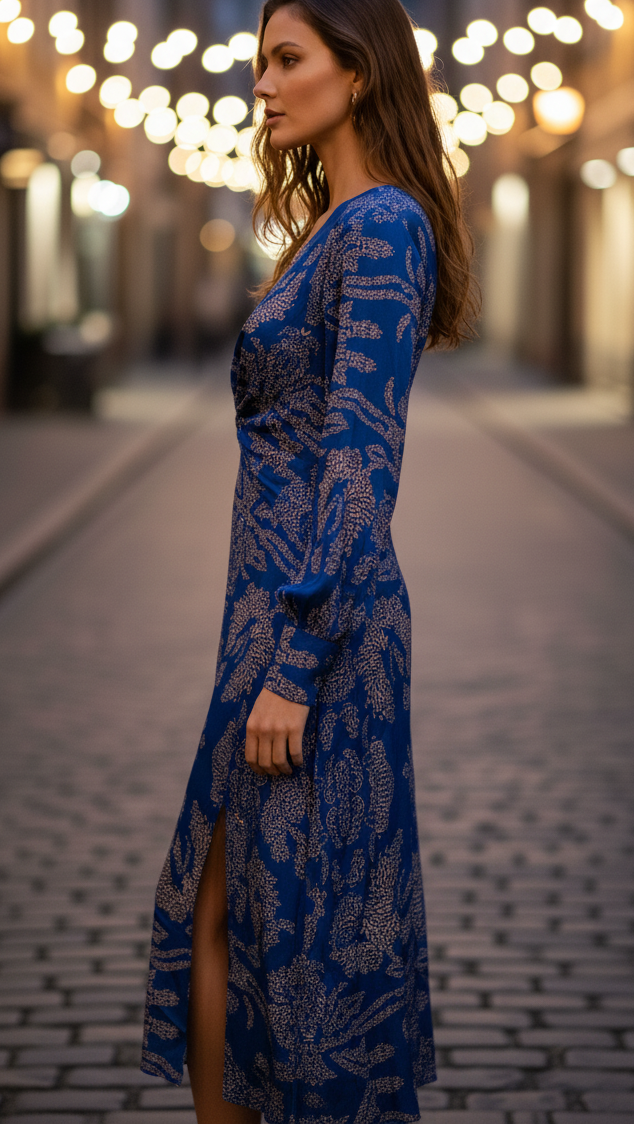 Robe Maxi Femme Élégante Col V – Style Décontracté Fendu