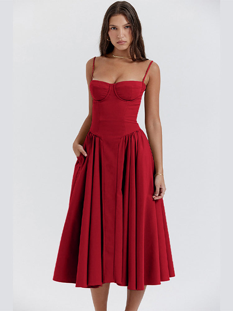 Robe Midi Corset Femme à Bretelles Réglables – Élégante et Flatteuse