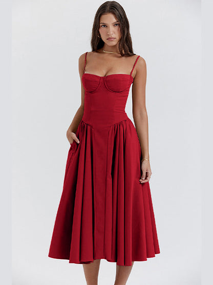 Robe Midi Corset Femme à Bretelles Réglables – Élégante et Flatteuse
