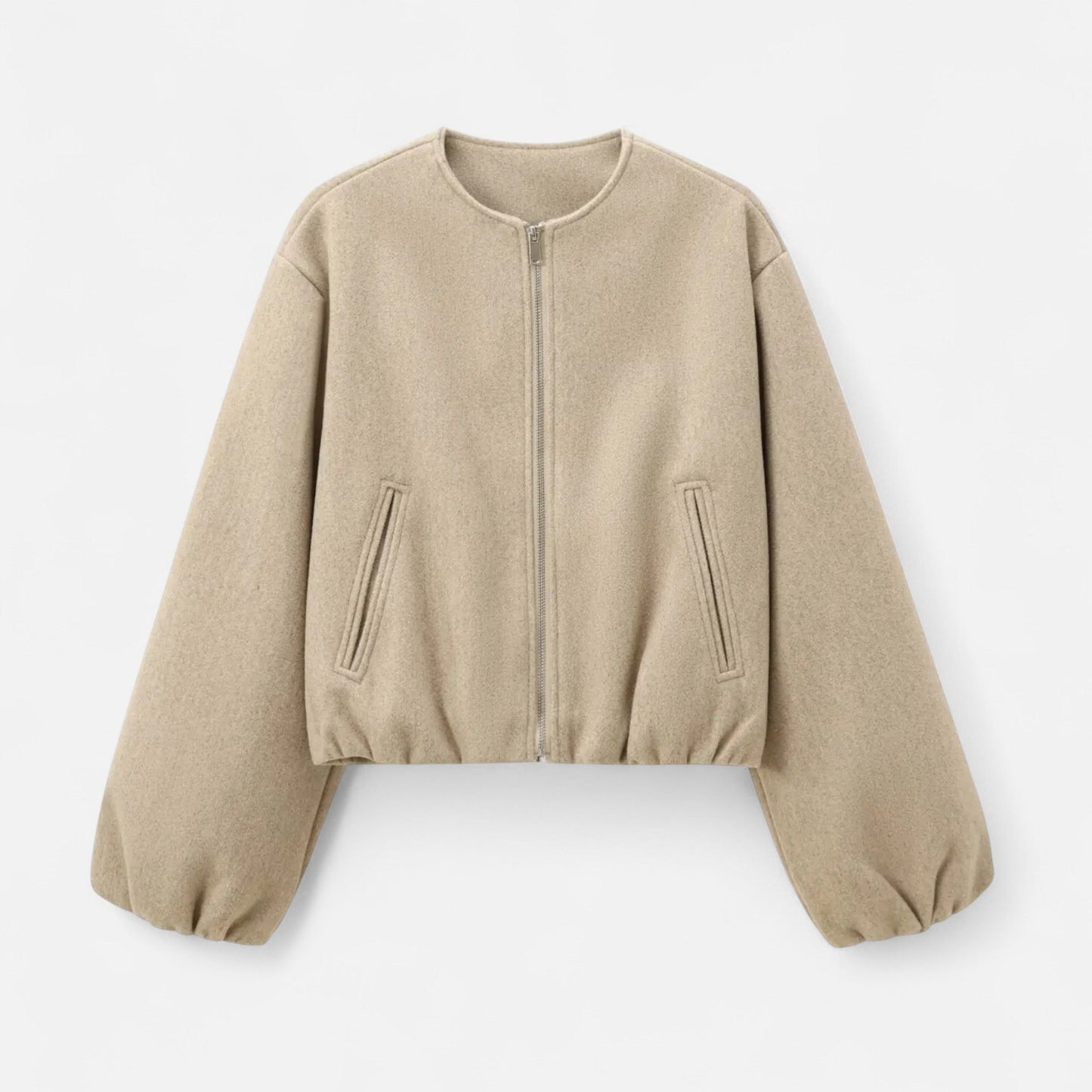 Blouson rétro zippé pour femme – Col rond, style urbain décontracté