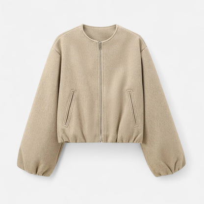 Blouson rétro zippé pour femme – Col rond, style urbain décontracté