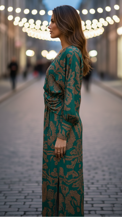Robe Maxi Femme Élégante Col V – Style Décontracté Fendu