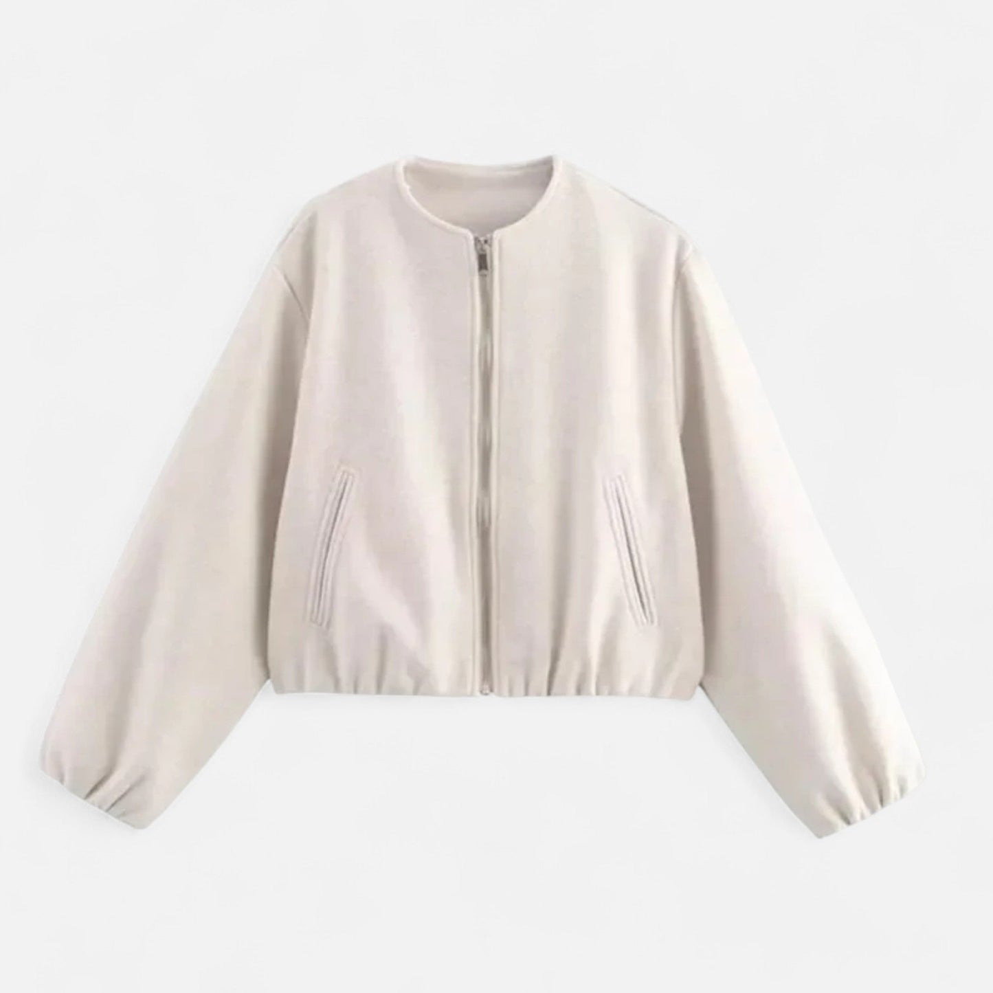 Blouson rétro zippé pour femme – Col rond, style urbain décontracté