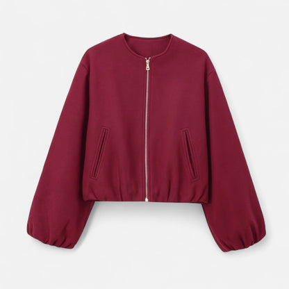 Blouson rétro zippé pour femme – Col rond, style urbain décontracté