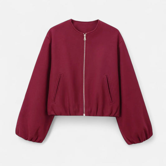 Retro zip-up jacket for women – Round collar, casual urban style