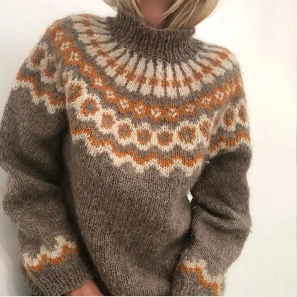 Suéter de cuello alto para mujer con motivo nórdico - Clásico y cálido