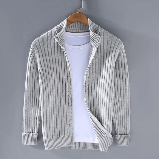 Cardigan Homme à Maille Côtelée Zippé – Pull Classique avec Fermeture Éclair