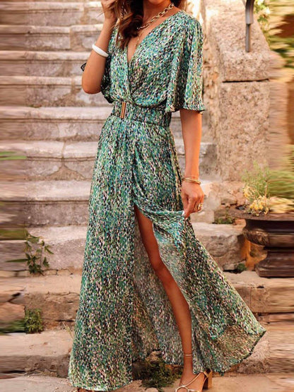 Robe maxi portefeuille fendue femme - Fluide et habillee
