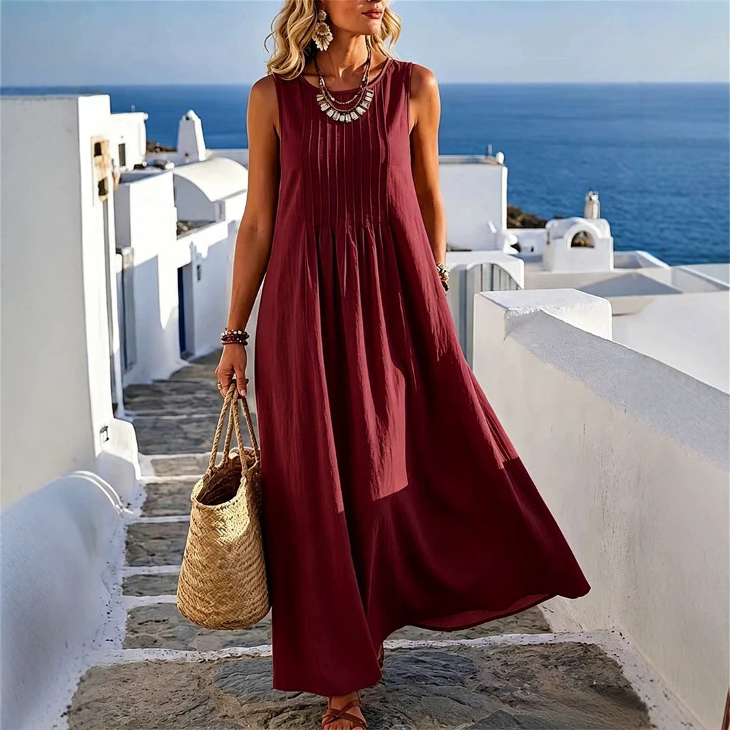 Loose women's dress with round neck, casual style