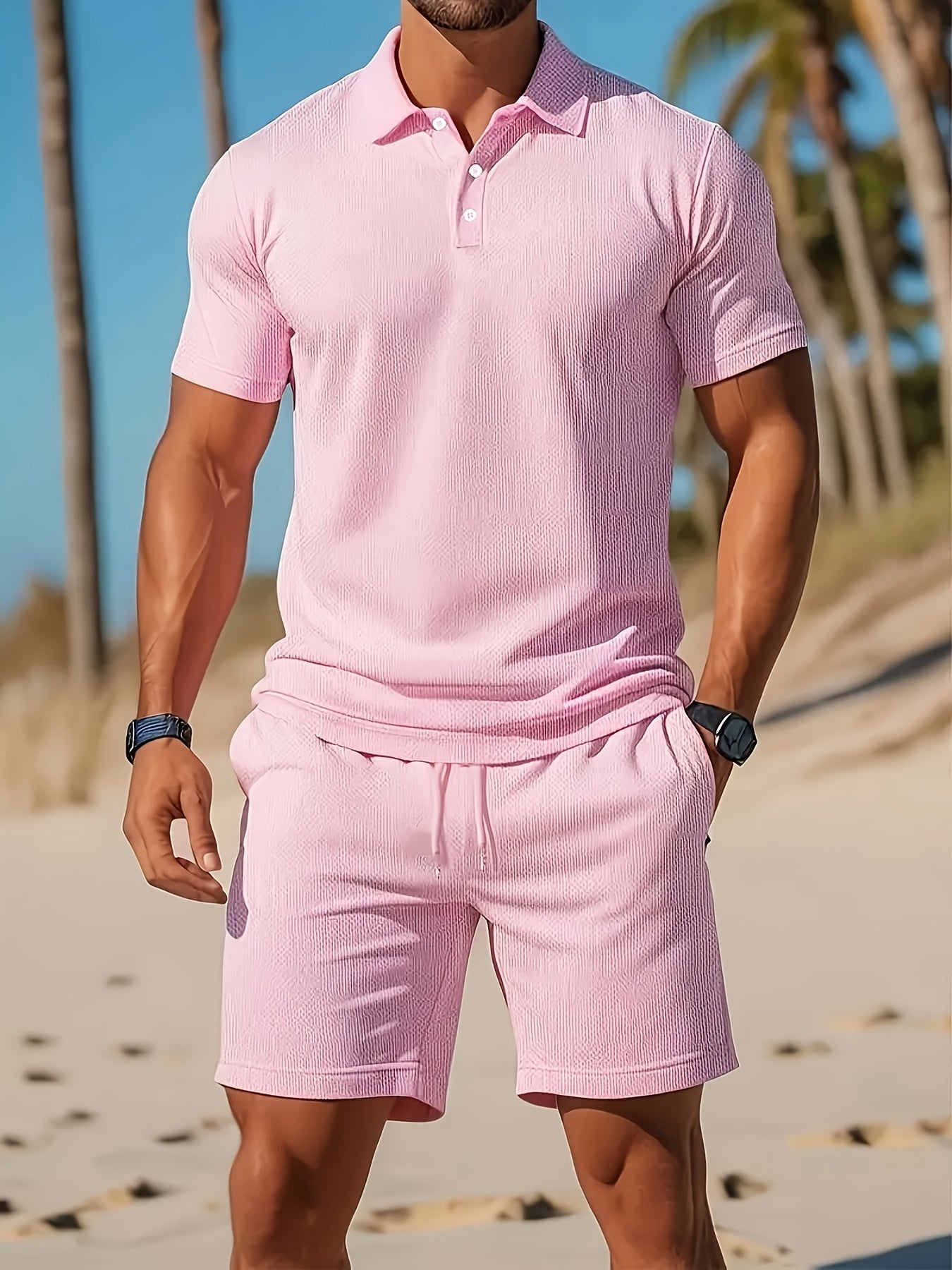 Ensemble Polo et Shorts Homme Couleur Unie – Tenue Décontractée d’Été Élégante