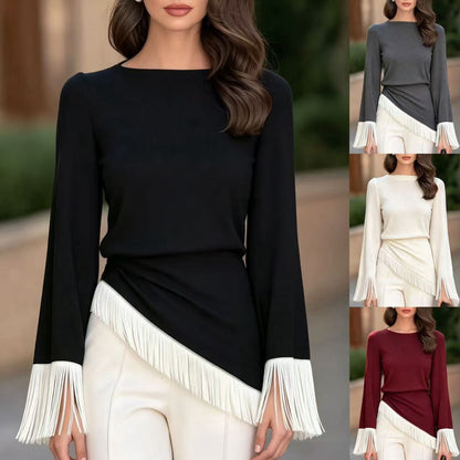Top femme en maille color block à manches évasées – Moderne et féminin