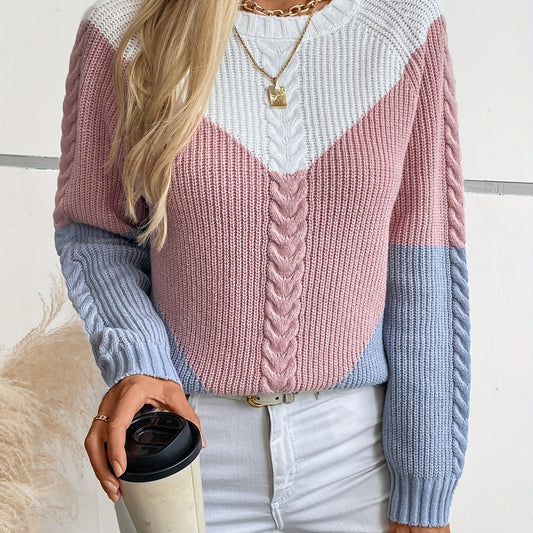 Pull femme torsade color block - Doux et colore