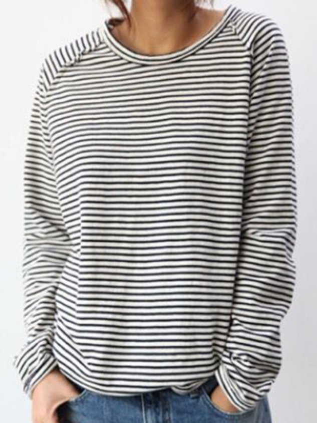 T-shirt à manches longues rayé pour femme – Haut décontracté et confortable au quotidien