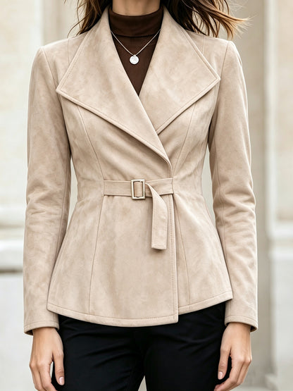 Abrigo de mujer efecto ante con cuello de solapa – Elegante y moderno