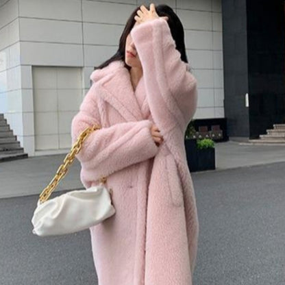 Premium long coat in imitation fur for women – Elegant and fluffy winter coat
