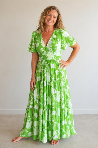 Abito maxi da donna con scollo a V – Taglio fluido e aspetto elegante