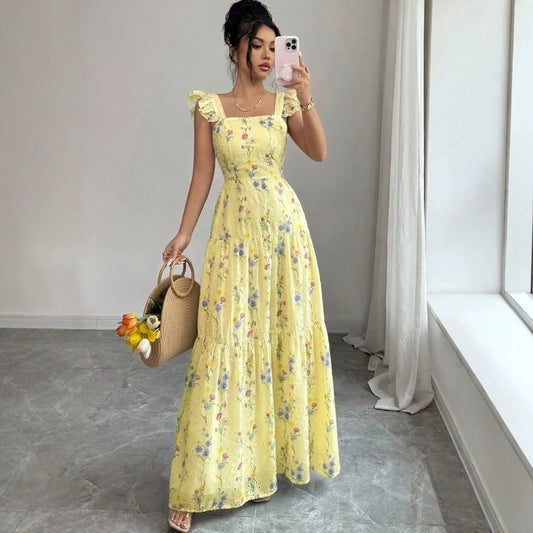 Vestido de mujer con flores y tirantes finos estilo francés - Ligero y romántico