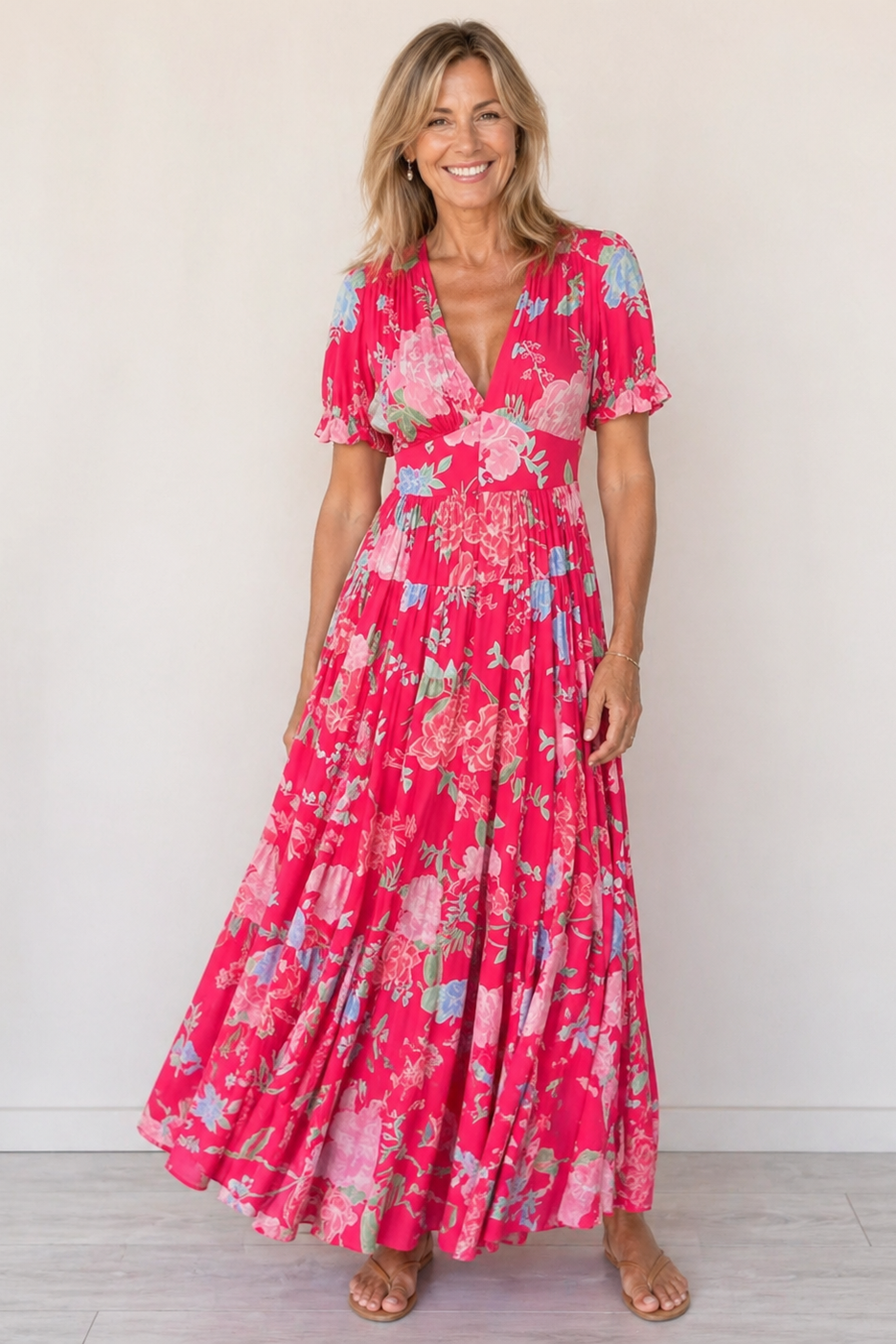 Abito maxi da donna con scollo a V – Taglio fluido e aspetto elegante