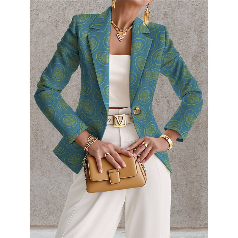 Marineblå blazer til kvinder med hvide prikker – Chic, elegant og afslappet stil