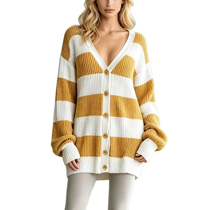 Cardigan-cappotto da donna a righe in maglia - Morbido e confortevole