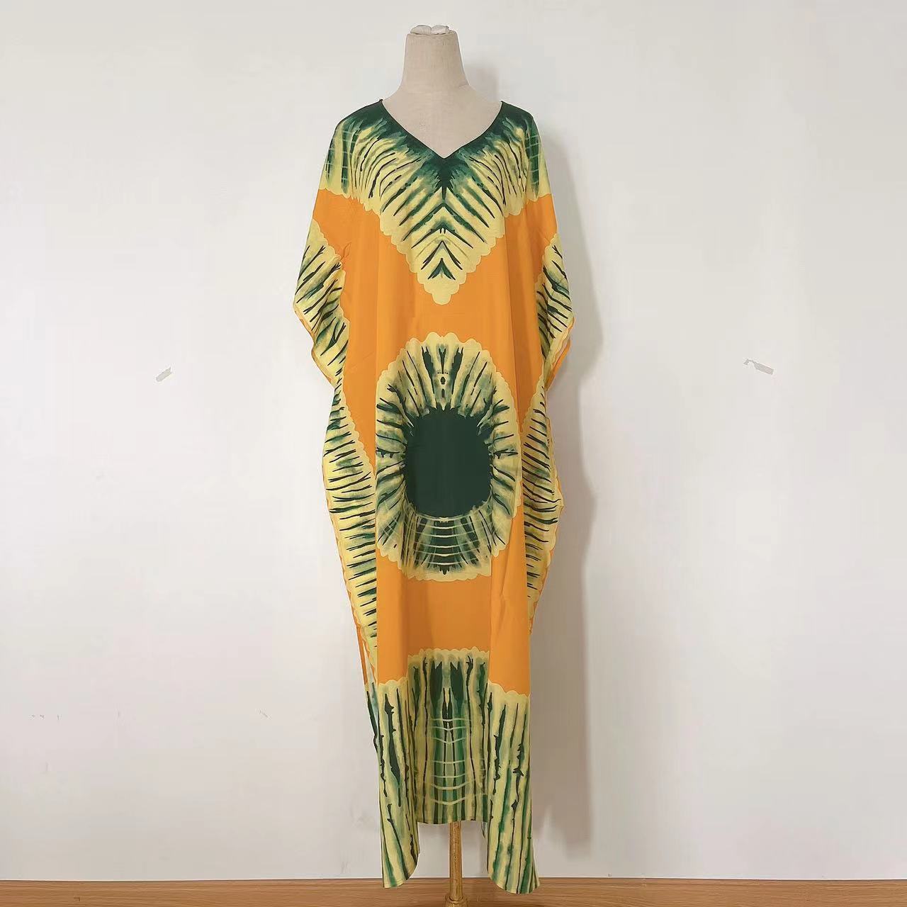 Vestido largo estampado para mujer con cuello en V - Ligero y veraniego