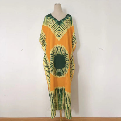 Vestido largo estampado para mujer con cuello en V - Ligero y veraniego