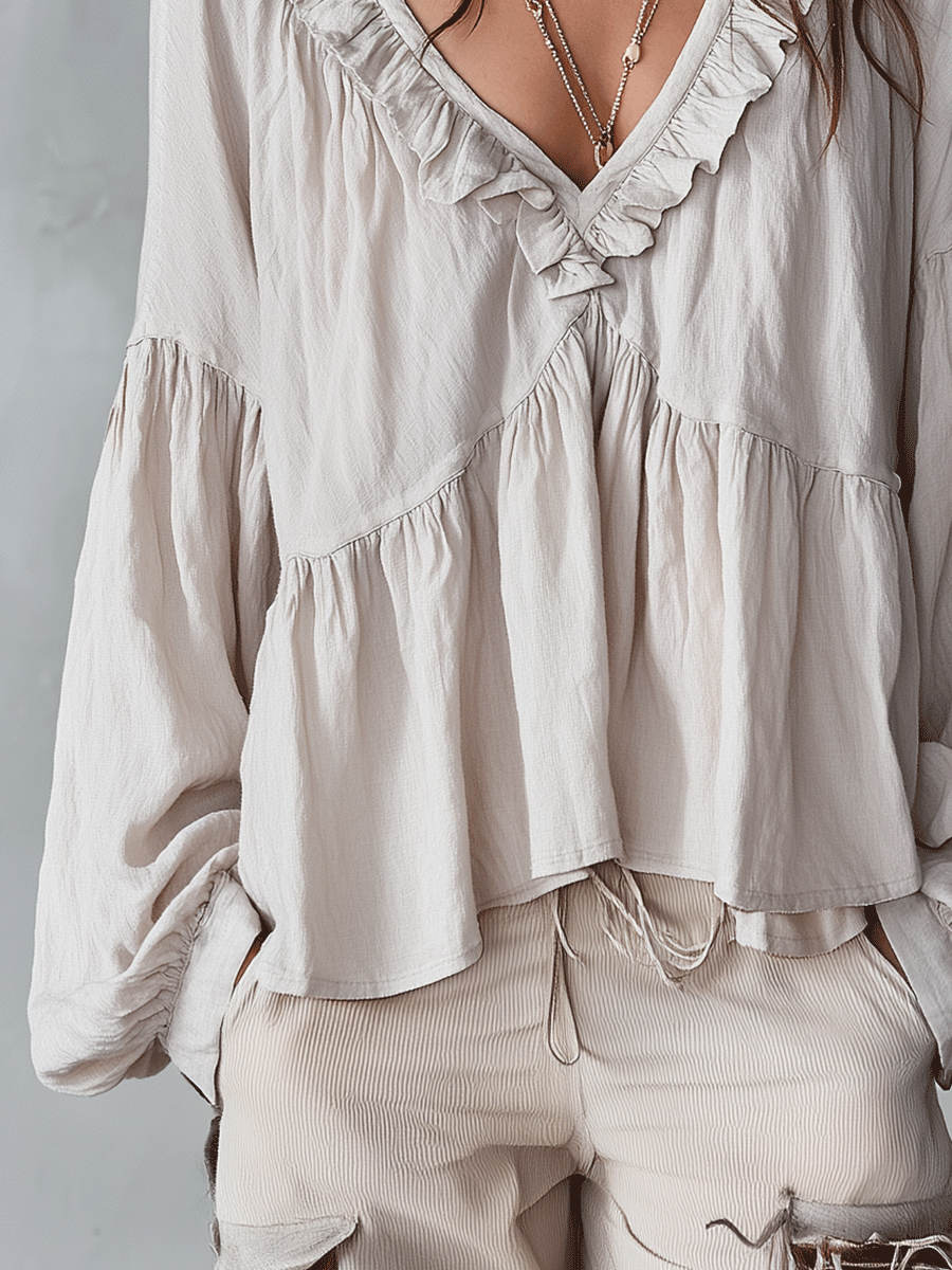 Blouse bohème femme à volants – Style vintage léger et romantique