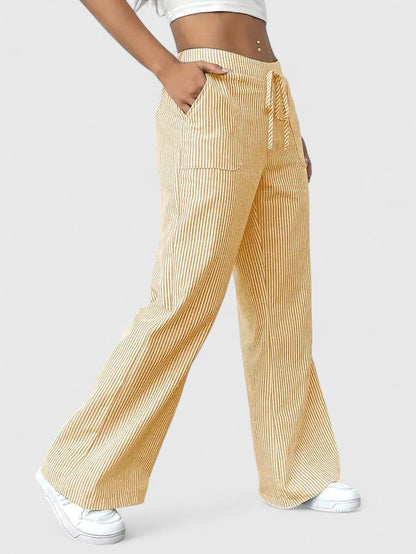 Pantalon Large Confortable Élégant Femme – Style Rayé avec Cordon