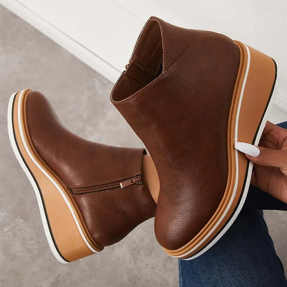 Bottines à plateforme en cuir avec fermeture éclair pour femme – Confort et style quotidien
