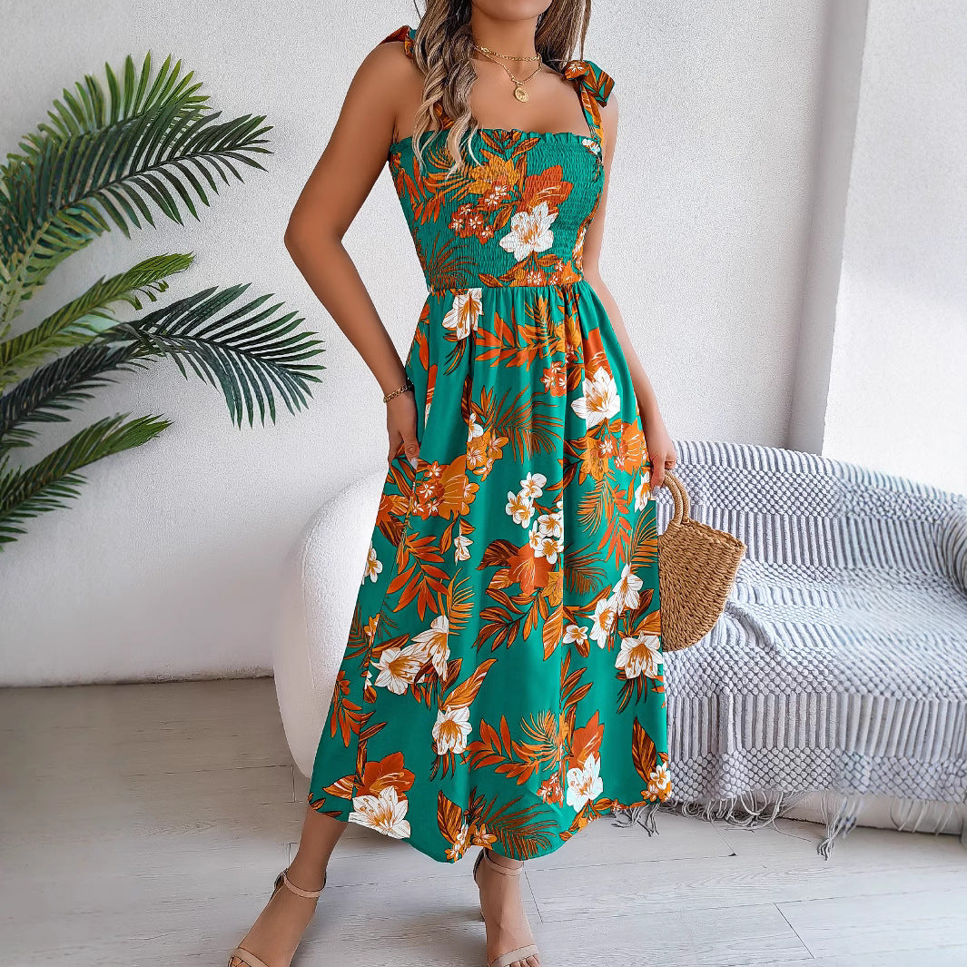 Robe Midi Corset Fleurie Femme – Tenue d’Été Élégante pour Vacances à la Plage