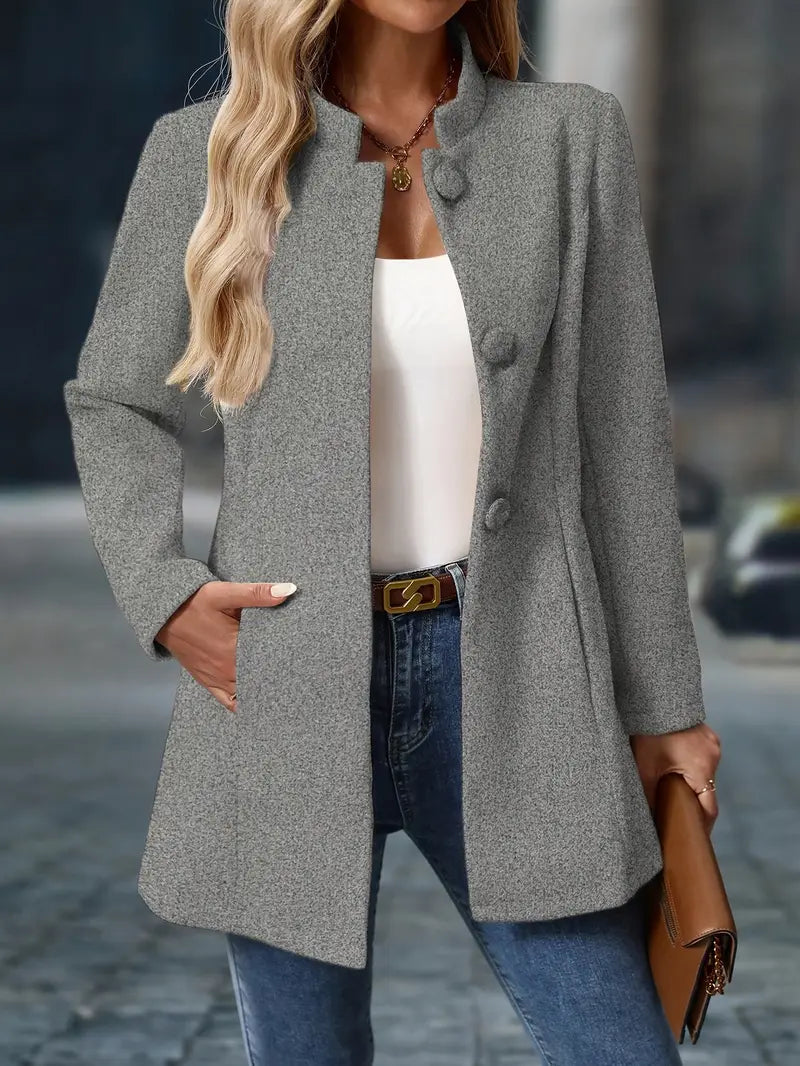 Manteau d’Hiver Mi-Long Élégant pour Femme – Manteau à Col Montant Boutonné