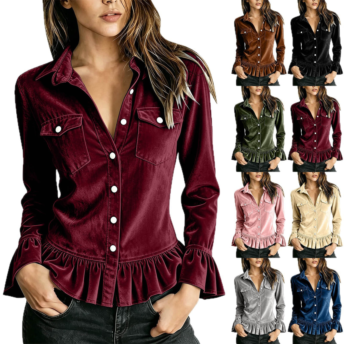 Women's lapel-neck flared-sleeve top - Elegant and easy to style