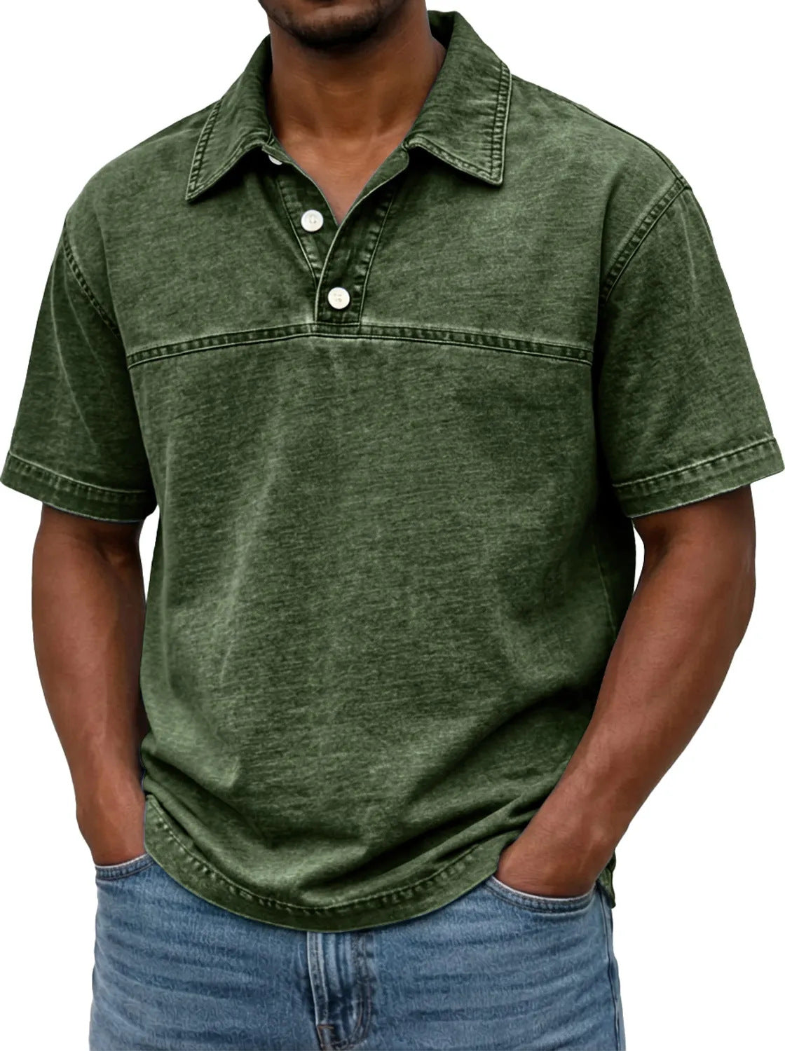 Polo pour hommes élégant couleur unie vintage – Haut à manches courtes