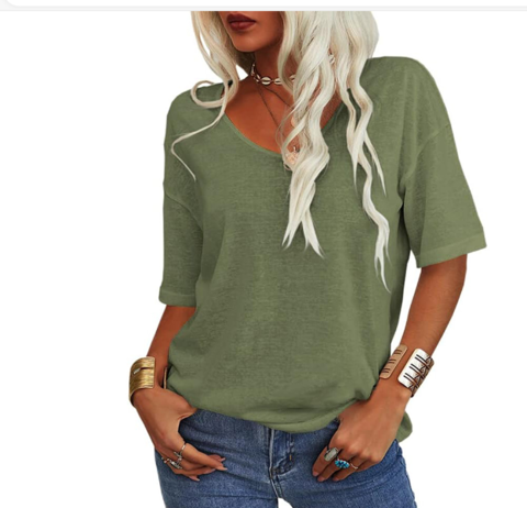 T-shirt ample col en U décontracté été femmes – léger, respirant, confortable