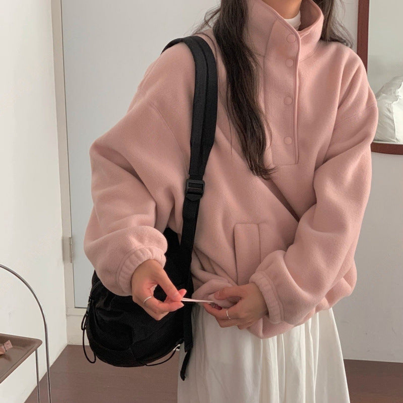 Pull Polaire Doux à Col Montant pour Femme – Sweat d’Hiver Épais et Confortable