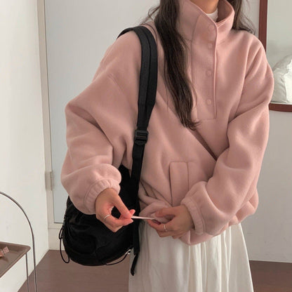 Pull Polaire Doux à Col Montant pour Femme – Sweat d’Hiver Épais et Confortable