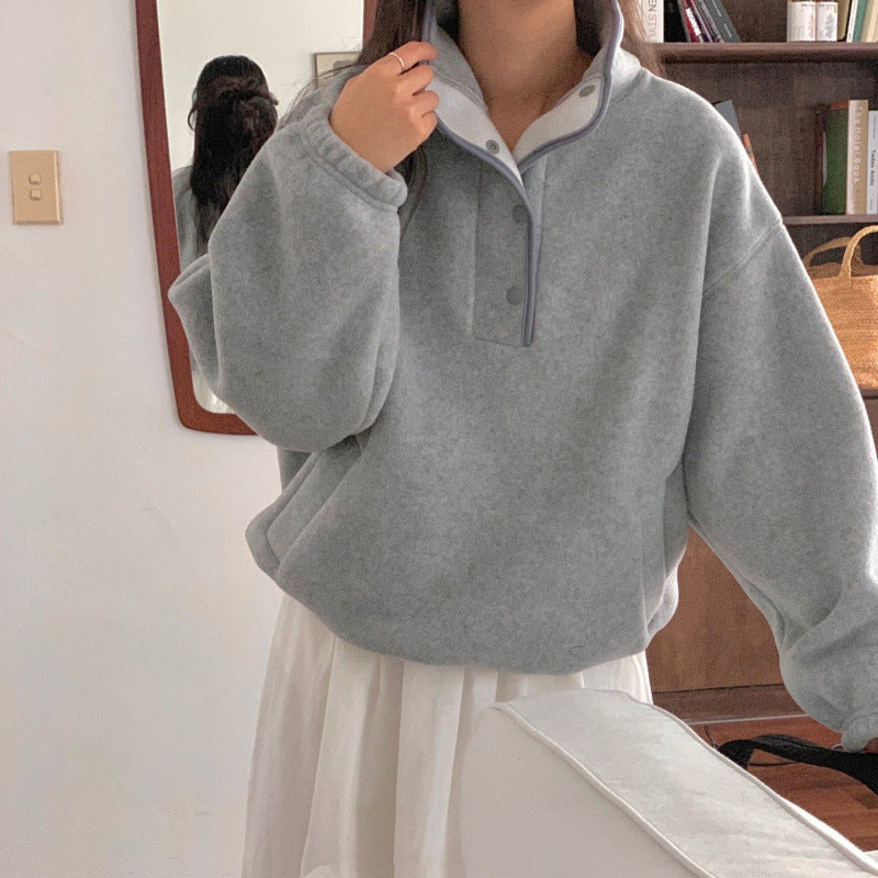 Pull Polaire Doux à Col Montant pour Femme – Sweat d’Hiver Épais et Confortable